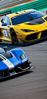 Vibrant car wallpaper with two racing sports cars.