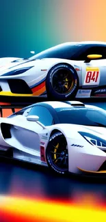 Sleek racing cars in a dynamic, colorful wallpaper.