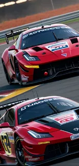 Dynamic red racing cars on a track