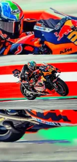 Dynamic motorcycle racing scene in vibrant colors.