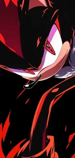 Anime character with red and black elements in dynamic pose.