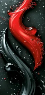 Red and black liquid waves with bubbles on a dark background.