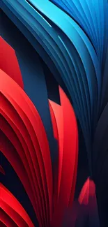 Red and blue abstract wallpaper with dynamic curves.