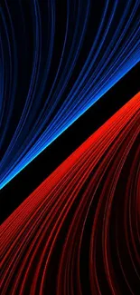 Abstract wallpaper with red and blue dynamic lines on a black background.