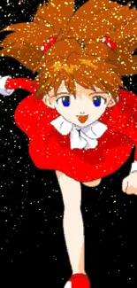 Anime character in red outfit running energetically.