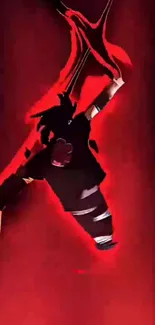 Dynamic anime silhouette against a vibrant red background.