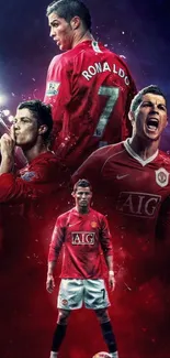 Dynamic football player in red jersey wallpaper.