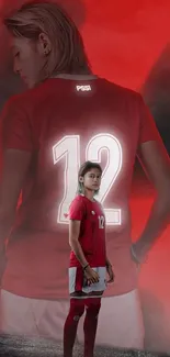 Red football jersey with number 12 on mobile wallpaper.