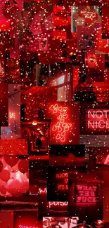 Vibrant red neon collage wallpaper with artistic elements and bold design.