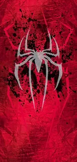 Red textured wallpaper with spider emblem design