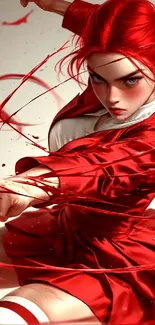 Dynamic red character in action, vibrant mobile wallpaper.