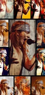 Dynamic rock star collage art with vibrant colors.