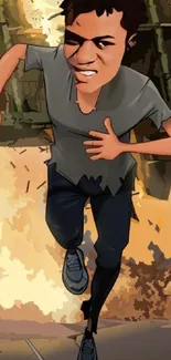 Animated man running in an urban scene wallpaper.