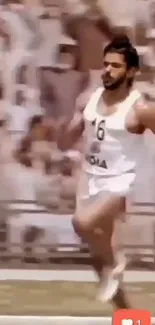 Motivational athlete running in vibrant white attire.