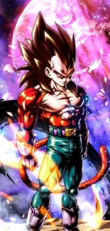 Saiyan warrior in space with vibrant colors.