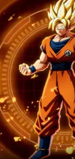 Saiyan warrior with vibrant orange aura.