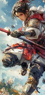 Samurai in action with vibrant anime style.