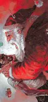 Artistic depiction of Santa Claus with dynamic red tones.