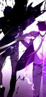 Dynamic shadow figure with purple energy in anime style wallpaper.