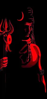 Red and black wallpaper featuring Shiva with a trident.