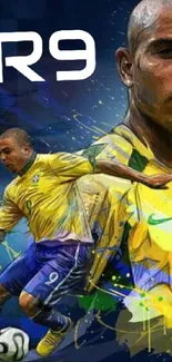 Dynamic soccer artwork featuring a legendary player in vibrant colors.