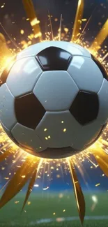 Exploding soccer ball with vibrant energy and dynamic colors.
