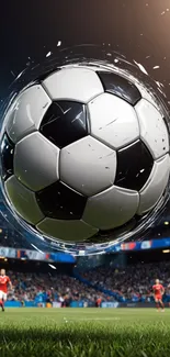 Close-up of a soccer ball in action during a dynamic football match.