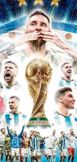 Celebratory soccer artwork featuring an Argentinian team with a blue and white theme.