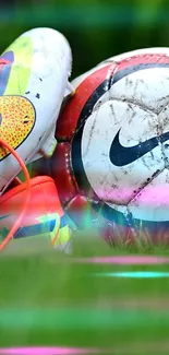 Vibrant soccer ball and cleat on a green field.