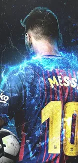 Vibrant soccer player wallpaper with electric effects.