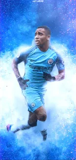 Soccer player in blue uniform on dynamic wallpaper.