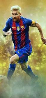 Soccer player on golden bokeh background wallpaper.