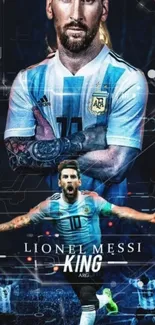 Dynamic collage of soccer star with blue tones and energetic sports theme.