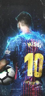 Dynamic soccer player with electric blue highlights and jersey number.