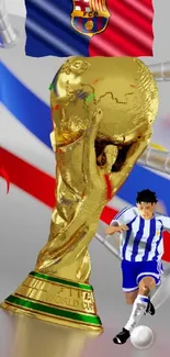 Dynamic wallpaper featuring a golden soccer trophy and football player.