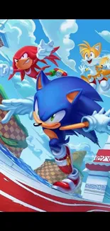 Sonic the Hedgehog in action-packed colorful wallpaper.