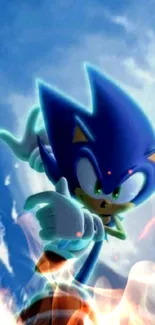 Dynamic Sonic wallpaper with blue sky.