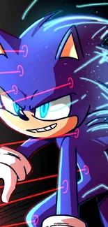 Sonic in dynamic blue and red artwork, showcasing speed and energy.