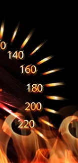 Dynamic speedometer wallpaper with black and fiery red accents.