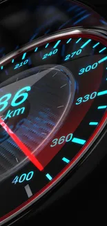 Dynamic speedometer with glowing numbers.