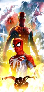 Epic Spider Hero in dynamic action with vibrant colors and heroic poses.