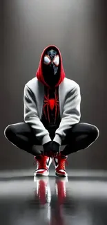 Masked superhero in dynamic pose with vibrant colors.