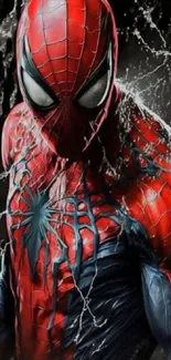 Vibrant Spider Hero in red suit with dynamic webbing around.