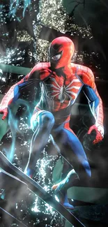 Dynamic Spider Hero in action scene wallpaper with vivid details.