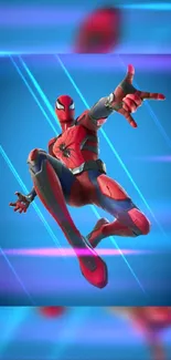 Dynamic Spider Hero leaping in a vibrant red and blue mobile wallpaper.