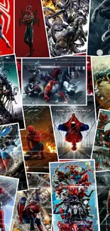 Vibrant Spider-Man collage wallpaper showcasing various iconic scenes.