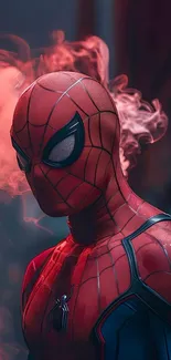 Spider-Man in dramatic red smoke wallpaper