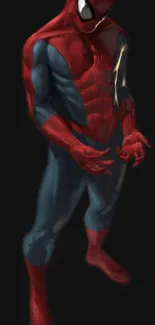 Spider-Man in dynamic pose mobile wallpaper with black background.