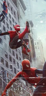 Action-filled Spider-Man wallpaper with urban backdrop.