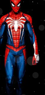 Vibrant superhero suit on black background.